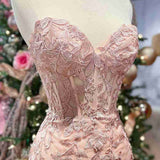 Luma | Hot Pink Mermaid Strapless Corset Lace Long Prom Dress with Slit