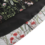 1950S Red Floral Round Neck Short Sleeve Embroidered Vintage Dress