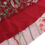 1950S Red Floral Round Neck Short Sleeve Embroidered Vintage Dress