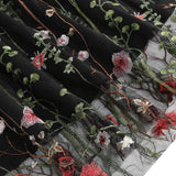 1950S Red Floral Round Neck Short Sleeve Embroidered Vintage Dress
