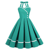 1950S Red Halter Neck Swing Vintage Dress with white trim