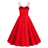 1950S Retro Red and Black Polka Dot Panel Spaghetti Strap Vintage Swing Dress