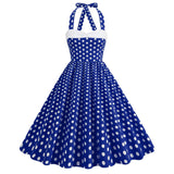1950S Retro Red Polka Dot Halter Neck Vintage Swing Dress