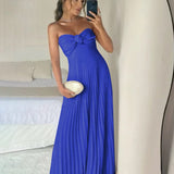 Eira | Blush Pink Strapless Sweetheart Pleated Chiffon Long Prom Dress with Scarf
