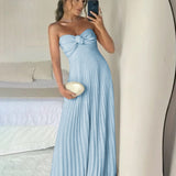 Eira | Blush Pink Strapless Sweetheart Pleated Chiffon Long Prom Dress with Scarf
