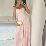 Eira | Blush Pink Strapless Sweetheart Pleated Chiffon Long Prom Dress with Scarf