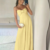 Eira | Blush Pink Strapless Sweetheart Pleated Chiffon Long Prom Dress with Scarf
