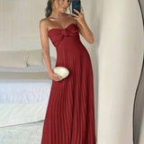 Eira | Blush Pink Strapless Sweetheart Pleated Chiffon Long Prom Dress with Scarf