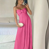 Eira | Blush Pink Strapless Sweetheart Pleated Chiffon Long Prom Dress with Scarf