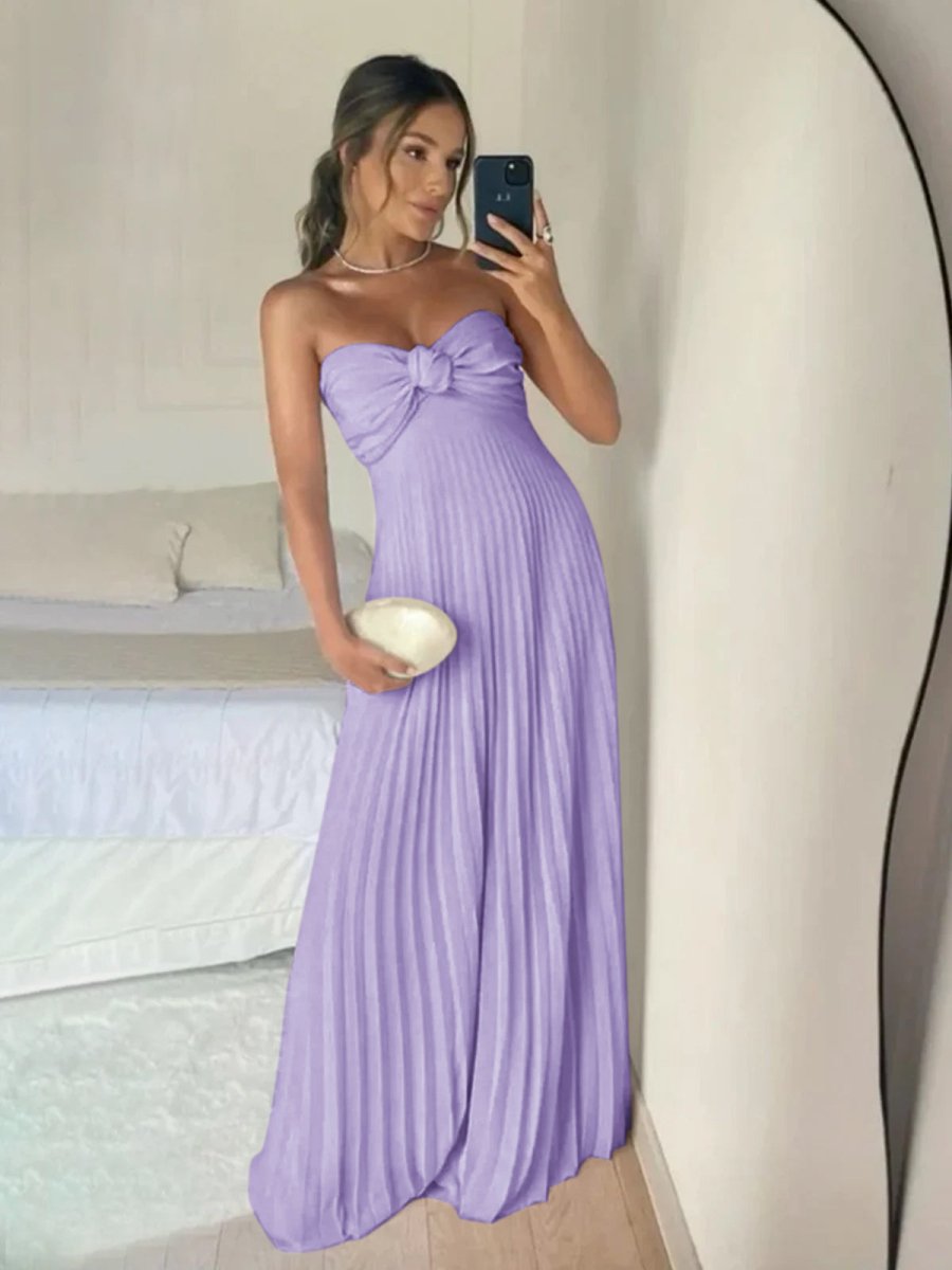 Eira | Blush Pink Strapless Sweetheart Pleated Chiffon Long Prom Dress with Scarf
