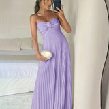 Eira | Blush Pink Strapless Sweetheart Pleated Chiffon Long Prom Dress with Scarf