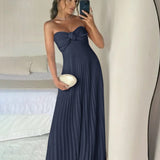 Eira | Blush Pink Strapless Sweetheart Pleated Chiffon Long Prom Dress with Scarf