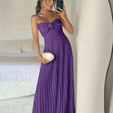 Eira | Blush Pink Strapless Sweetheart Pleated Chiffon Long Prom Dress with Scarf