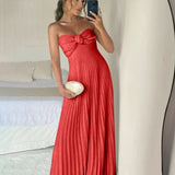 Eira | Blush Pink Strapless Sweetheart Pleated Chiffon Long Prom Dress with Scarf