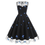 1950S Round neck sleeveless lace butterfly embroidery Vintage Dress