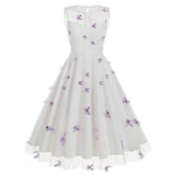 1950S Round neck sleeveless lace butterfly embroidery Vintage Dress