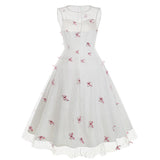 1950S Round neck sleeveless lace butterfly embroidery Vintage Dress