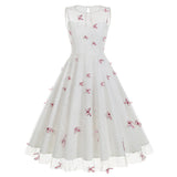 1950S Round neck sleeveless lace butterfly embroidery Vintage Dress