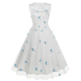 1950S Round neck sleeveless lace butterfly embroidery Vintage Dress