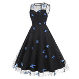 1950S Round neck sleeveless lace butterfly embroidery Vintage Dress