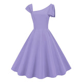 1950S Stylish One-Shoulder Pink A-Line Dress with Bow Detail