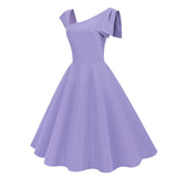 1950S Stylish One-Shoulder Pink A-Line Dress with Bow Detail