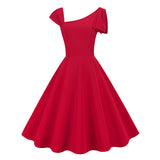 1950S Stylish One-Shoulder Pink A-Line Dress with Bow Detail