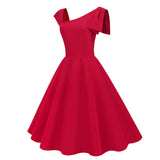 1950S Stylish One-Shoulder Pink A-Line Dress with Bow Detail