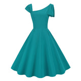 1950S Stylish One-Shoulder Pink A-Line Dress with Bow Detail