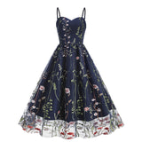 1950S Suspender embroidered mesh splicing Vintage dress