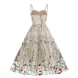 1950S Suspender embroidered mesh splicing Vintage dress