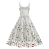 1950S Suspender embroidered mesh splicing Vintage dress