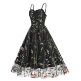 1950S Suspender embroidered mesh splicing Vintage dress