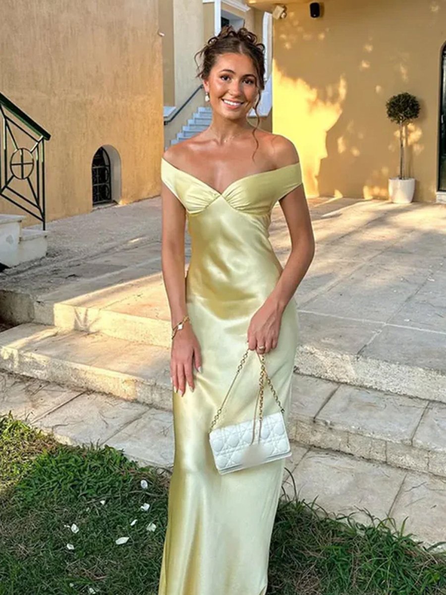 Kaia | Aqua Sheath Off The Shoulder Sleeveless Satin Long Prom Dress