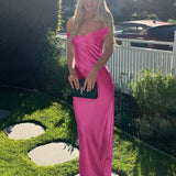 Kaia | Aqua Sheath Off The Shoulder Sleeveless Satin Long Prom Dress