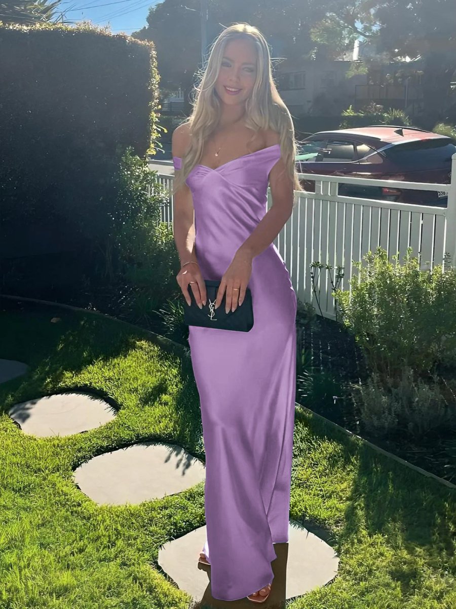 Kaia | Aqua Sheath Off The Shoulder Sleeveless Satin Long Prom Dress