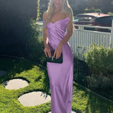 Kaia | Aqua Sheath Off The Shoulder Sleeveless Satin Long Prom Dress