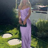 Kaia | Aqua Sheath Off The Shoulder Sleeveless Satin Long Prom Dress