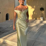 Kaia | Aqua Sheath Off The Shoulder Sleeveless Satin Long Prom Dress