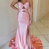 Mira | Mermaid Glitter Sweetheart Red Cut-out Beaded Long Prom Dress with Slit