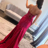 Mira | Mermaid Glitter Sweetheart Red Cut-out Beaded Long Prom Dress with Slit