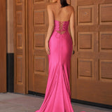 Mira | Mermaid Glitter Sweetheart Red Cut-out Beaded Long Prom Dress with Slit
