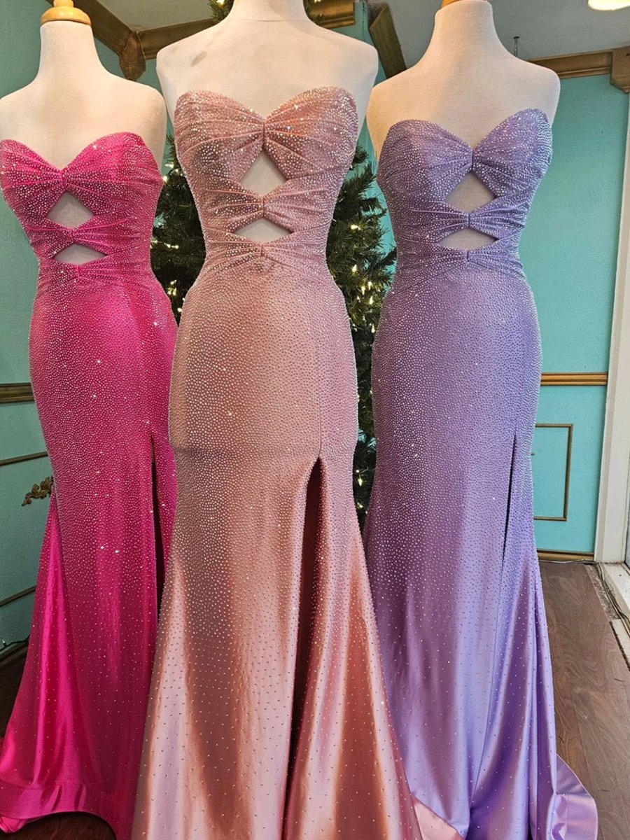 Mira | Mermaid Glitter Sweetheart Red Cut-out Beaded Long Prom Dress with Slit