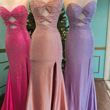 Mira | Mermaid Glitter Sweetheart Red Cut-out Beaded Long Prom Dress with Slit