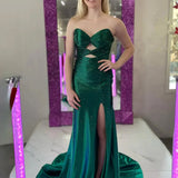 Mira | Mermaid Glitter Sweetheart Red Cut-out Beaded Long Prom Dress with Slit