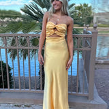 Cleo | Sheath Aqua Blue Strapless Satin Long Prom Dresses
