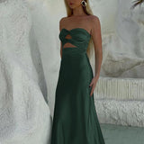 Cleo | Sheath Aqua Blue Strapless Satin Long Prom Dresses