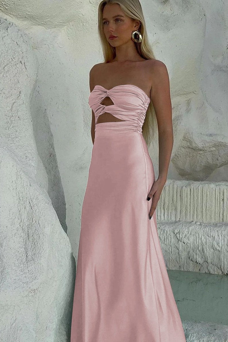 Cleo | Sheath Aqua Blue Strapless Satin Long Prom Dresses