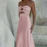 Cleo | Sheath Aqua Blue Strapless Satin Long Prom Dresses