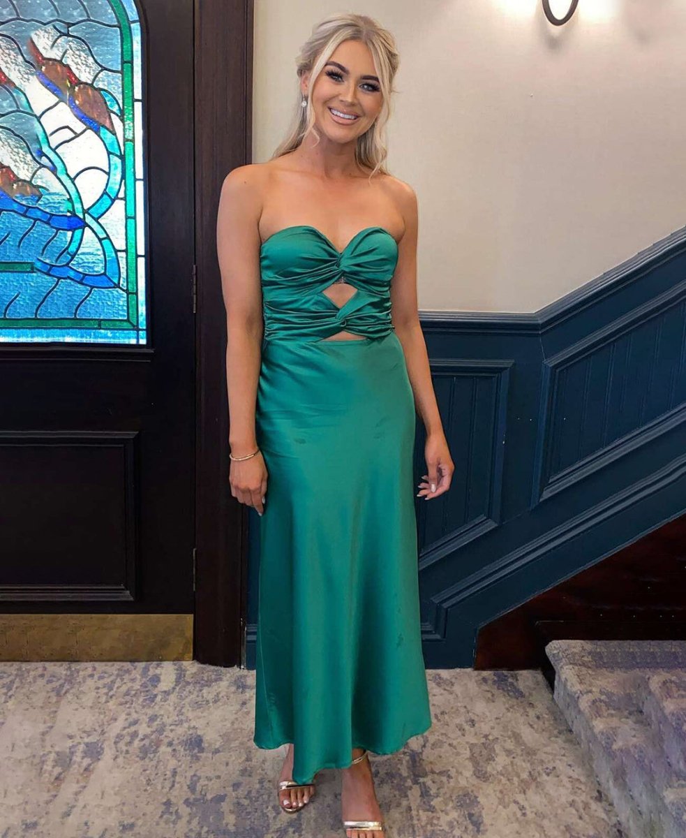Cleo | Sheath Aqua Blue Strapless Satin Long Prom Dresses